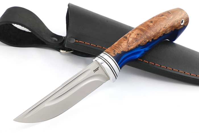 Нож Барсук (х12МФ-долы, гибрид карельская берёза, акрил синий)