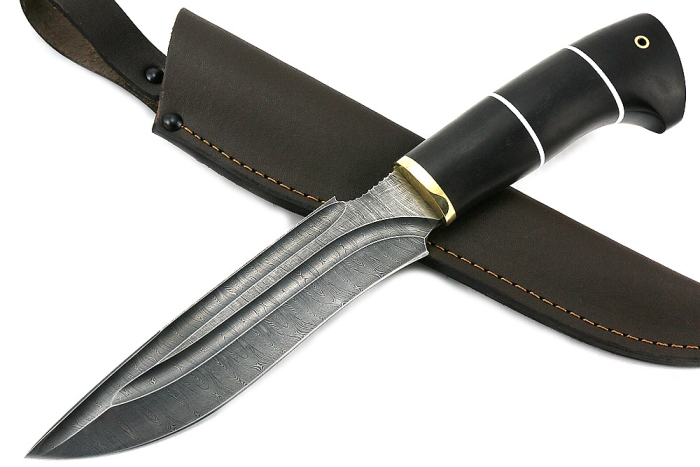 Нож Викинг (дамаск-долы, чёрный граб)