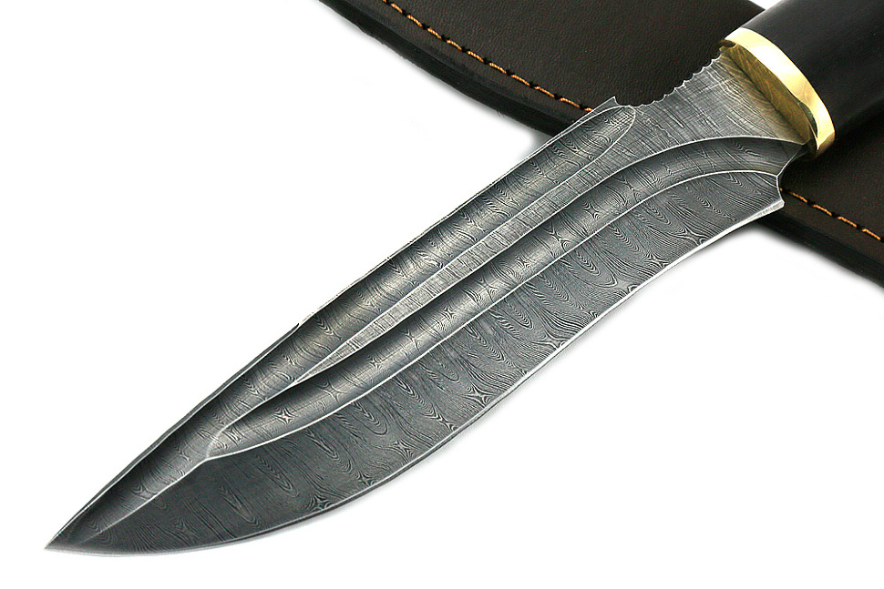 Нож Викинг (дамаск-долы, чёрный граб)