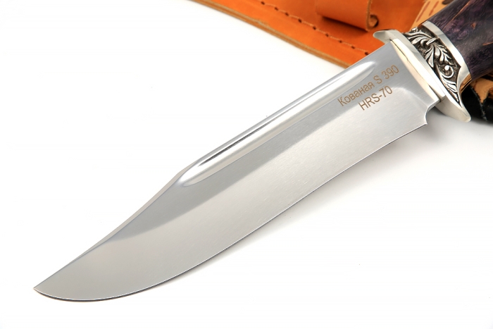 Нож Атака (S390, коричневая стабилизированная карельская берёза - мельхиор)