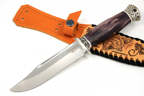 Нож Атака (S390, коричневая стабилизированная карельская берёза - мельхиор)