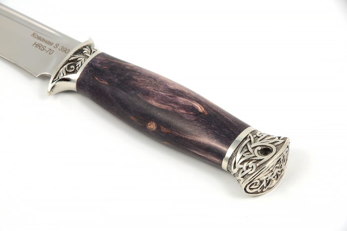 Нож Атака (S390, коричневая стабилизированная карельская берёза - мельхиор)