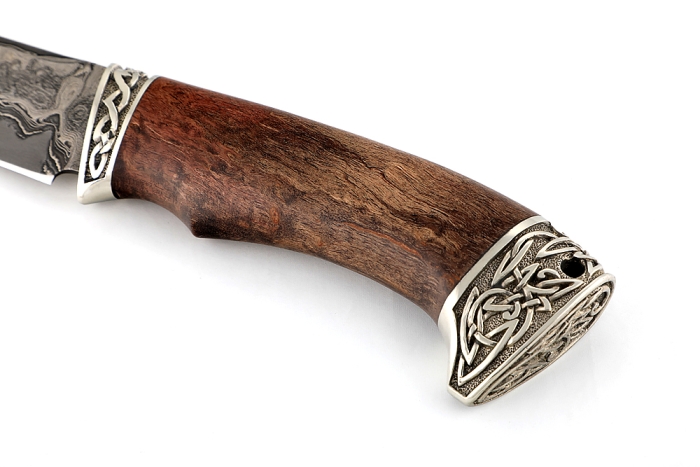 Нож Скат (ламинат - 9ХС и дамаск с никелем, рукоять стабилизированная карельская берёза - мельхиор)