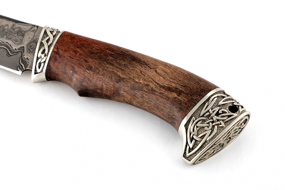 Нож Скат (ламинат - 9ХС и дамаск с никелем, рукоять стабилизированная карельская берёза - мельхиор)