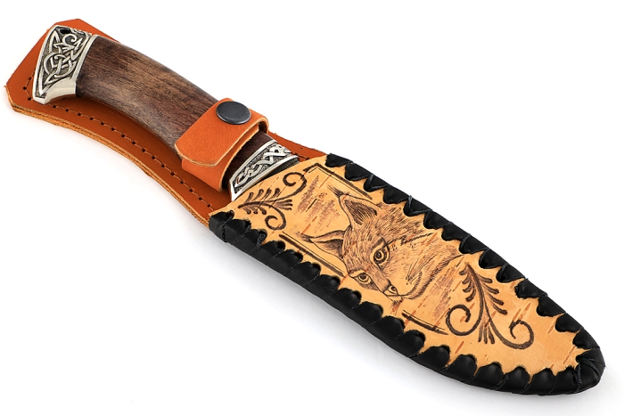 Нож Скат (ламинат - 9ХС и дамаск с никелем, рукоять стабилизированная карельская берёза - мельхиор)