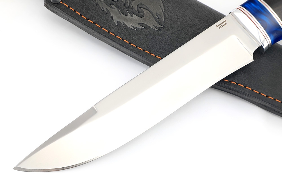 Нож Таран (х12МФ, вставка акрил синий, чёрный граб)