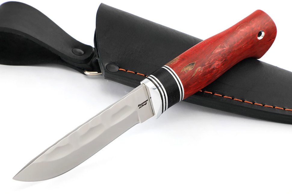 Нож Финт (х12МФ долы-камень, вставка черный граб, карельская берёза красная)