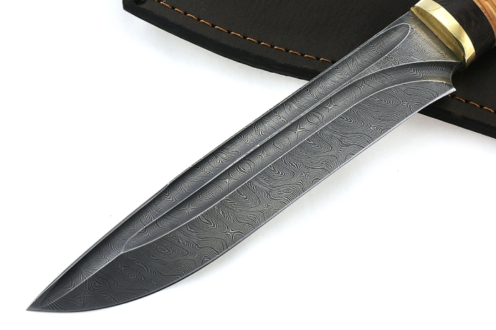 Нож Таран (дамаск-долы, береста)