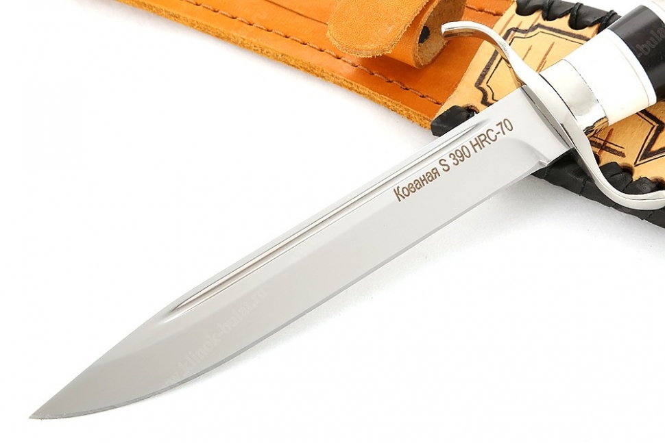 Нож Классика (S390, рог лося - чёрный граб - мельхиор)