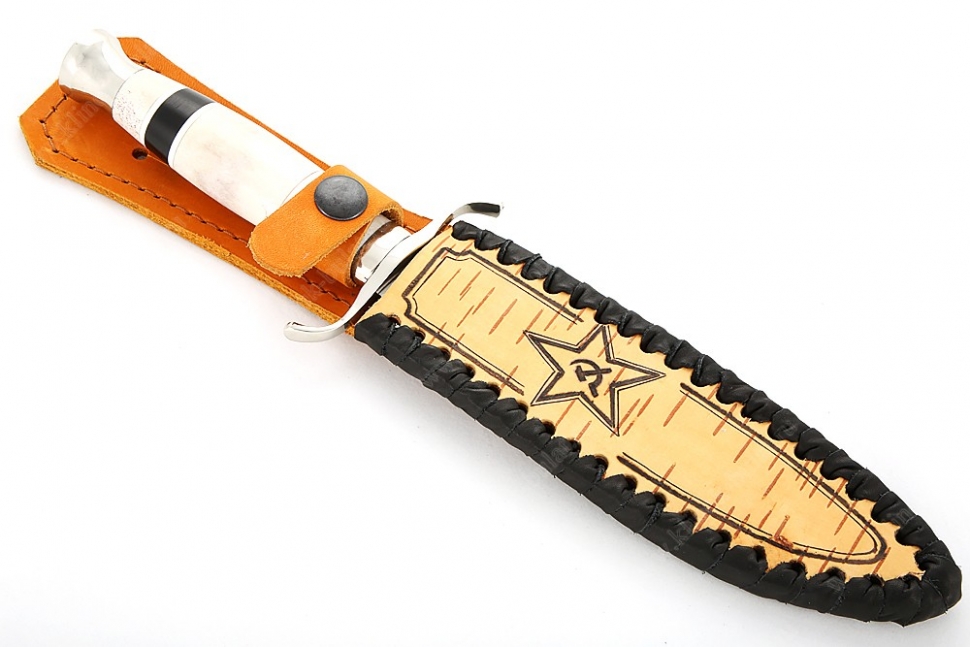 Нож Классика (S390, рог лося - чёрный граб - мельхиор)