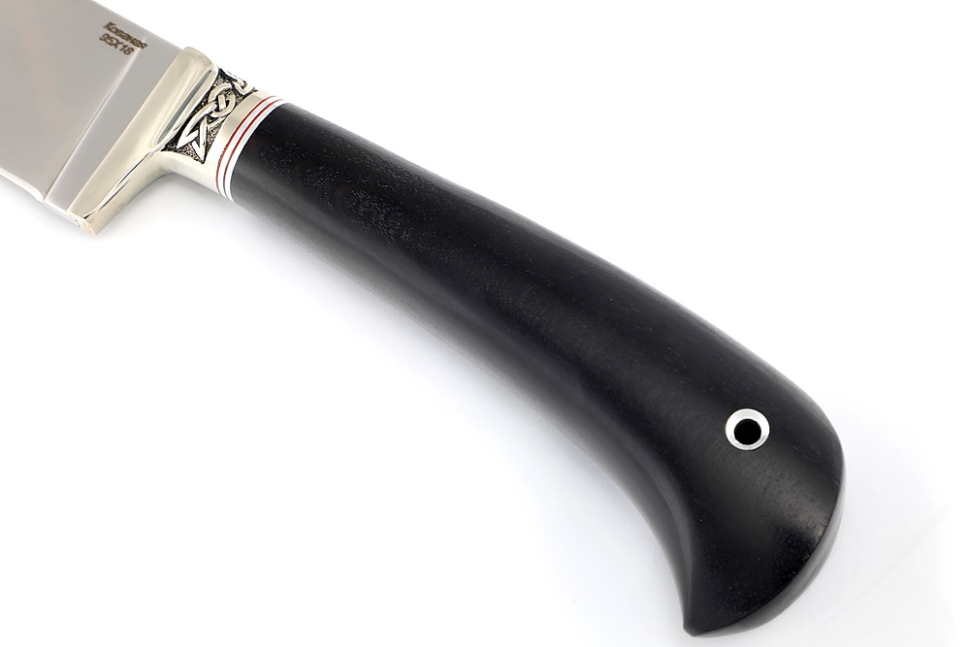Нож Узбек (95х18, мельхиор, черный граб)
