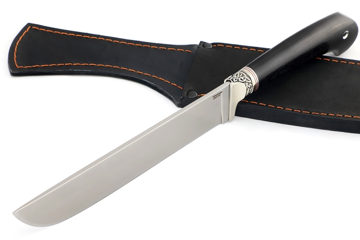 Нож Узбек (95х18, мельхиор, черный граб)