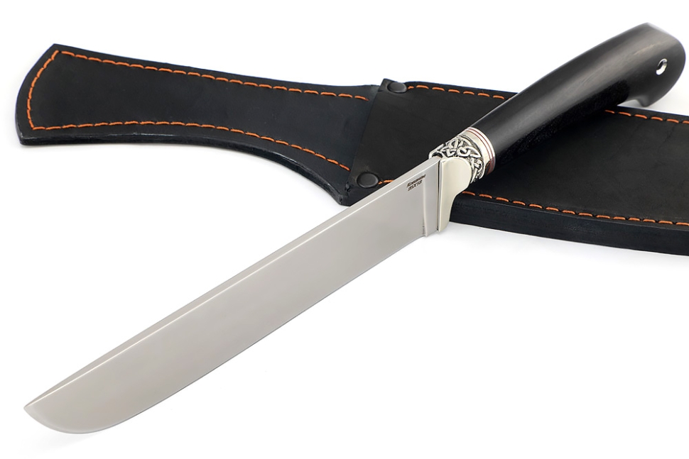 Нож Узбек (95х18, мельхиор, черный граб)