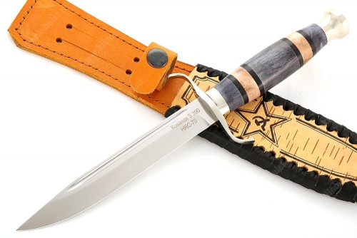 Нож Классика (S390, наборная стабилизированная карельская берёза - мельхиор)