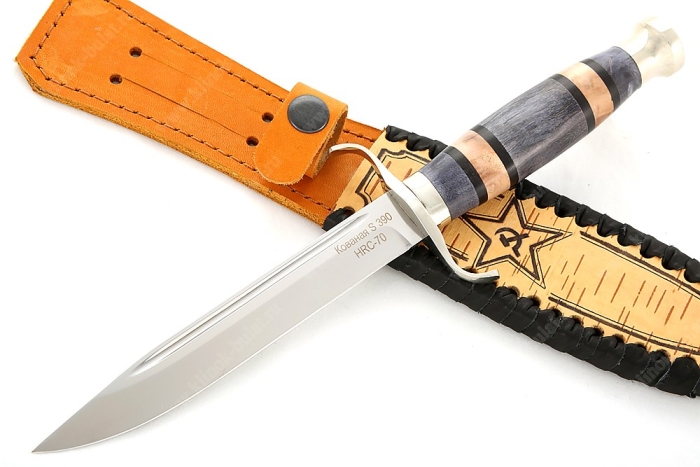 Нож Классика (S390, наборная стабилизированная карельская берёза - мельхиор)