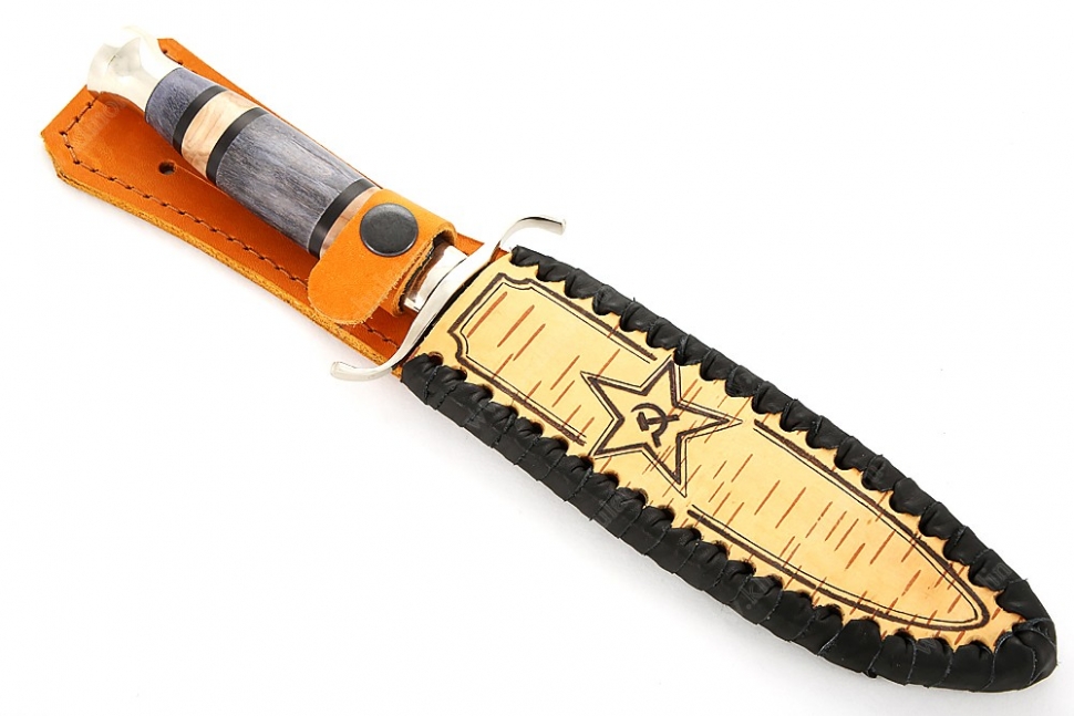 Нож Классика (S390, наборная стабилизированная карельская берёза - мельхиор)