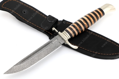 Финка НКВД (сталь К340, рукоять наборная чёрный граб - карельская берёза - мельхиор)