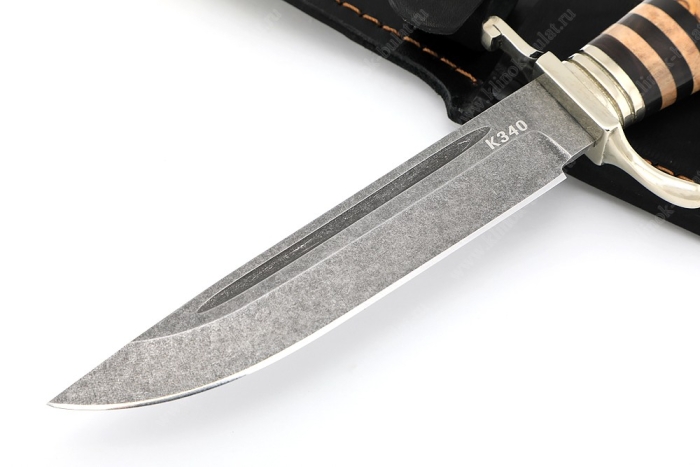 Финка НКВД (сталь К340, рукоять наборная чёрный граб - карельская берёза - мельхиор)