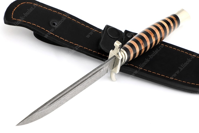 Финка НКВД (сталь К340, рукоять наборная чёрный граб - карельская берёза - мельхиор)