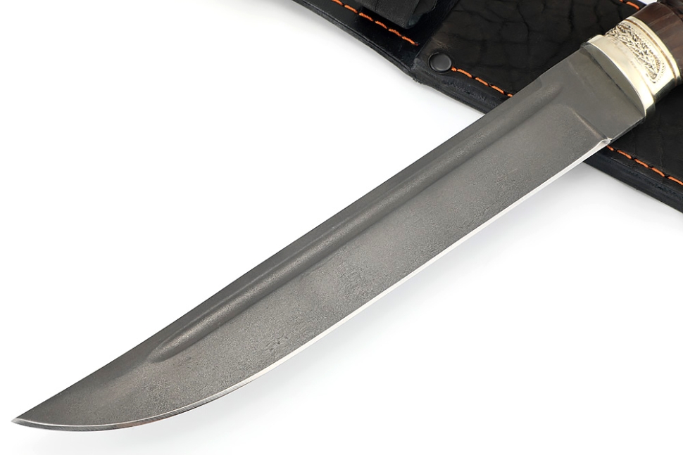 Нож Пластун (казачий пластунский нож) сталь булат, рукоять мельхиор, ясень термоциклированный