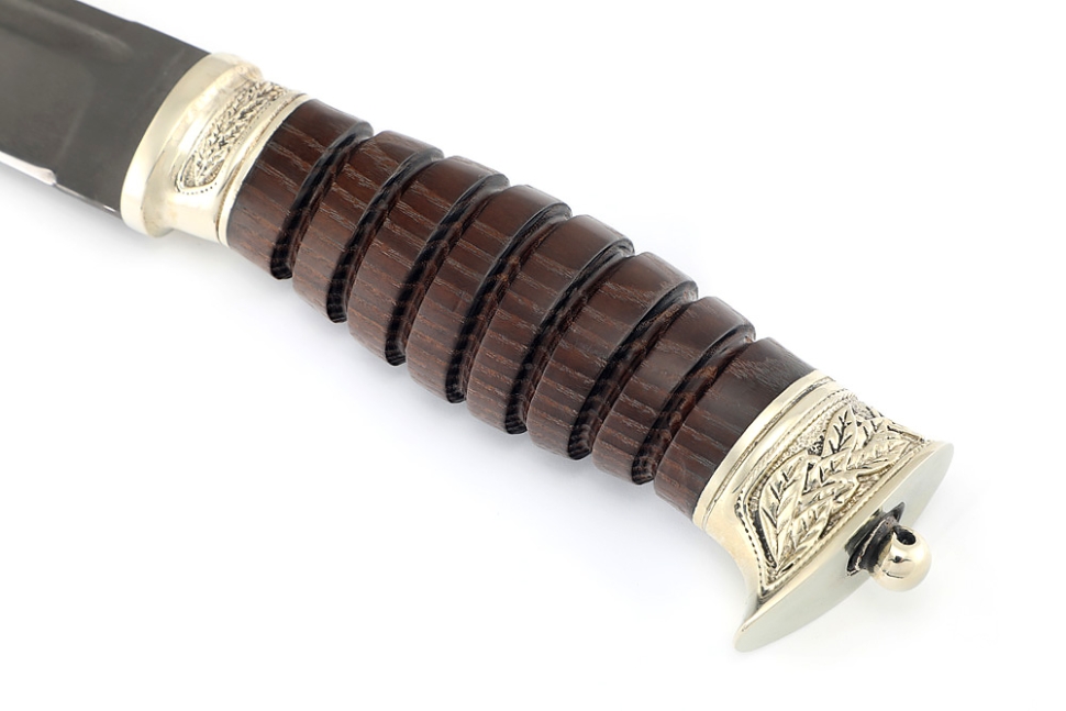 Нож Пластун (казачий пластунский нож) сталь булат, рукоять мельхиор, ясень термоциклированный