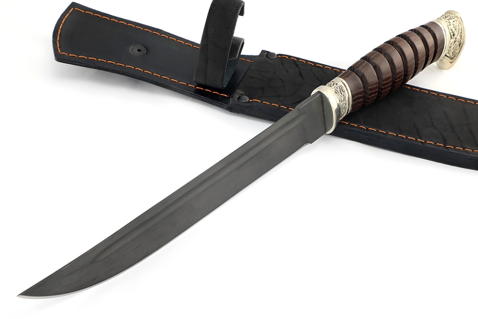 Нож Пластун (казачий пластунский нож) сталь булат, рукоять мельхиор, ясень термоциклированный