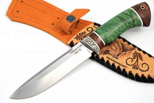 Нож Скат (S390, зелёная стабилизированная карельская берёза - наборная) гарда мельхиор