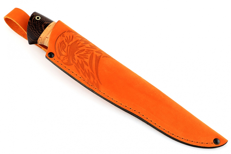 Нож Стрела (ламинат - 9ХС и дамаск с никелем, рукоять береста, гарда мельхиор)