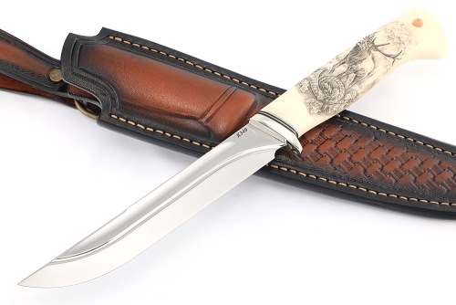 Нож Зубатка (К340-долы, низельбер, элфорин-скримшоу охота) формованные ножны 