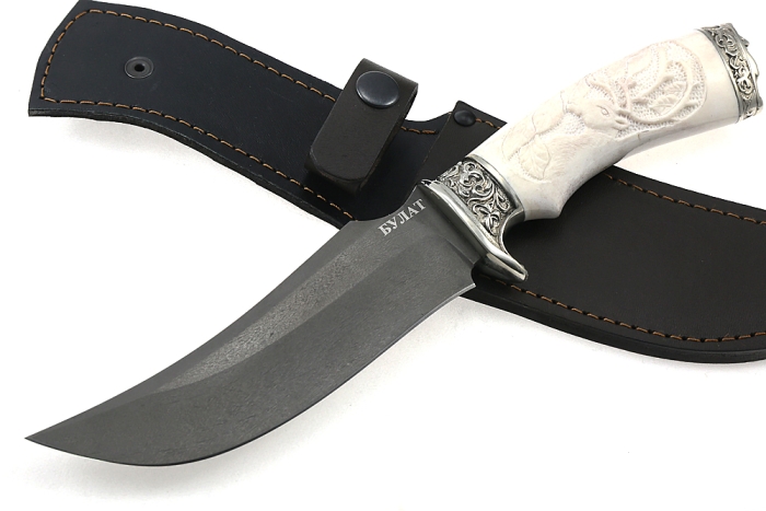 Нож Легион (булат, рог лося - мельхиор), резьба ручной работы (олень)