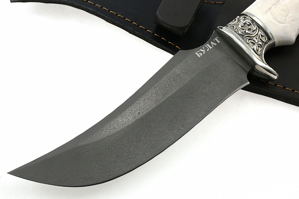 Нож Легион (булат, рог лося - мельхиор), резьба ручной работы (олень)