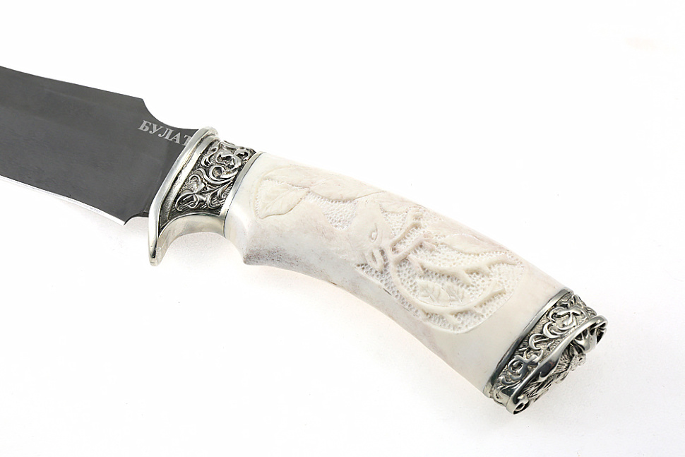 Нож Легион (булат, рог лося - мельхиор), резьба ручной работы (олень)