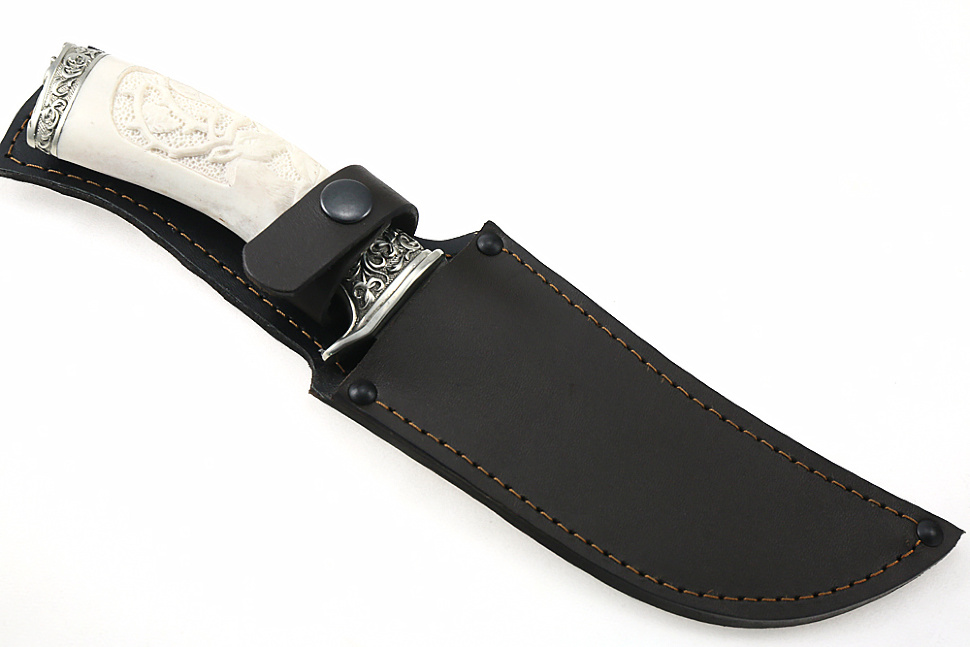 Нож Легион (булат, рог лося - мельхиор), резьба ручной работы (олень)