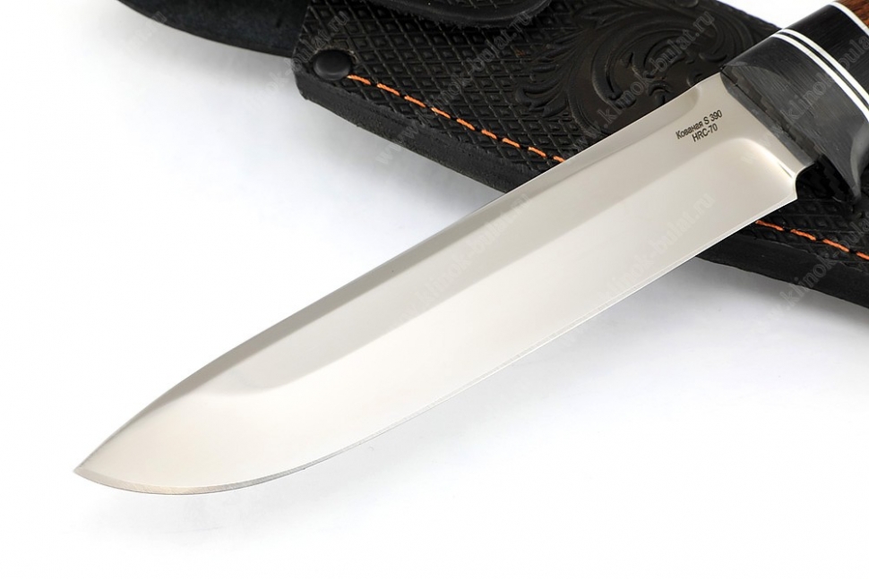 Нож Скат (S390, гарда карбон, айронвуд, чёрный граб, мозаичные пины)