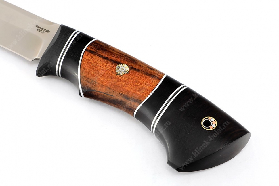 Нож Скат (S390, гарда карбон, айронвуд, чёрный граб, мозаичные пины)