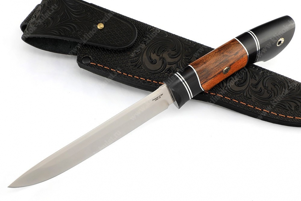 Нож Скат (S390, гарда карбон, айронвуд, чёрный граб, мозаичные пины)