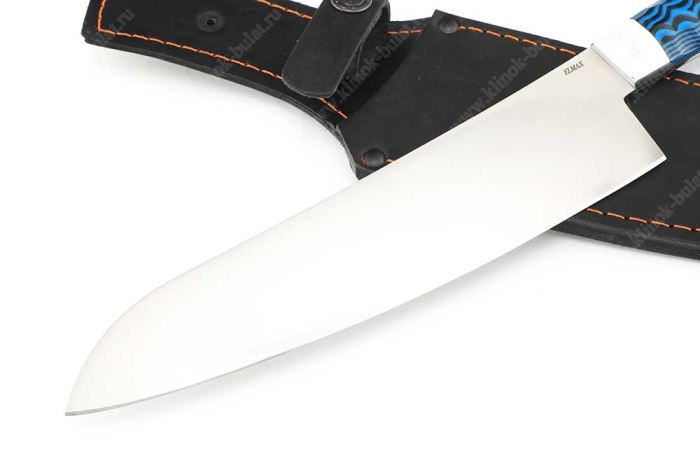 Нож Шеф-повар №11 (Elmax, цельнометаллический; рукоять - синяя G10 под камень)