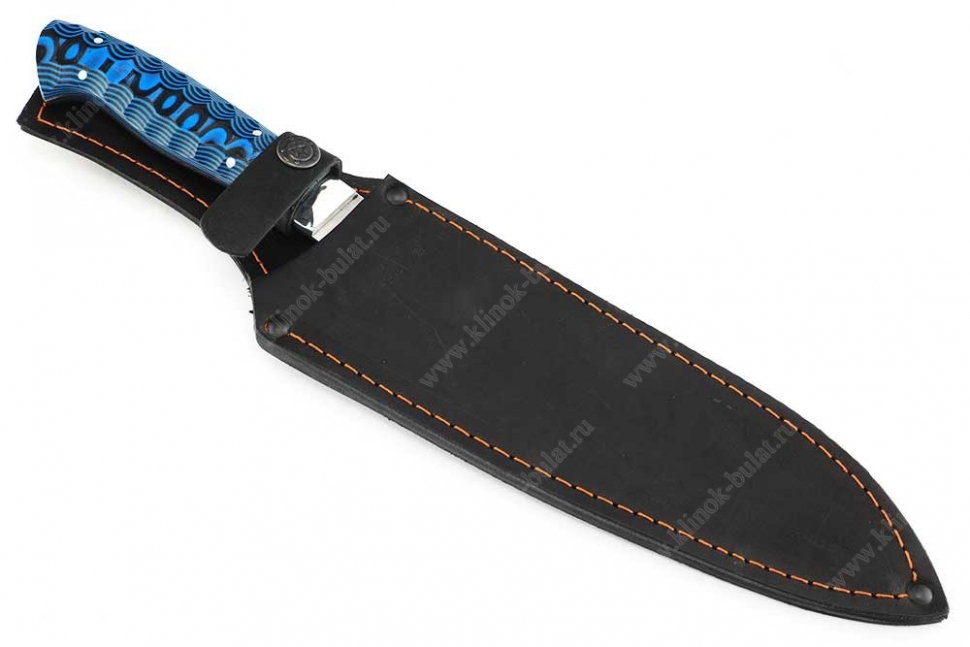 Нож Шеф-повар №11 (Elmax, цельнометаллический; рукоять - синяя G10 под камень)