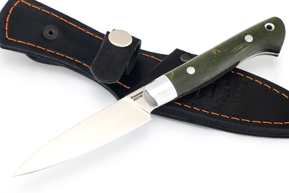 Нож Шеф малый - овощной (95х18, цельнометаллический; рукоять карельская береза зеленая)