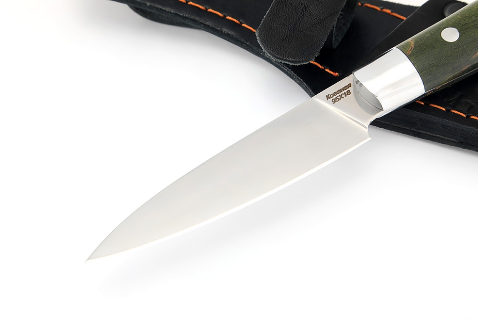 Нож Шеф малый - овощной (95х18, цельнометаллический; рукоять карельская береза зеленая)