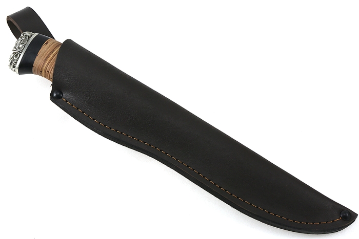 Нож Таран (порошковая сталь Elmax, береста - чёрный граб - мельхиор)