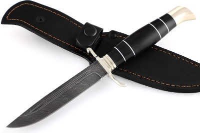 Финка НКВД (дамаск, рукоять наборная чёрный граб - литьё)
