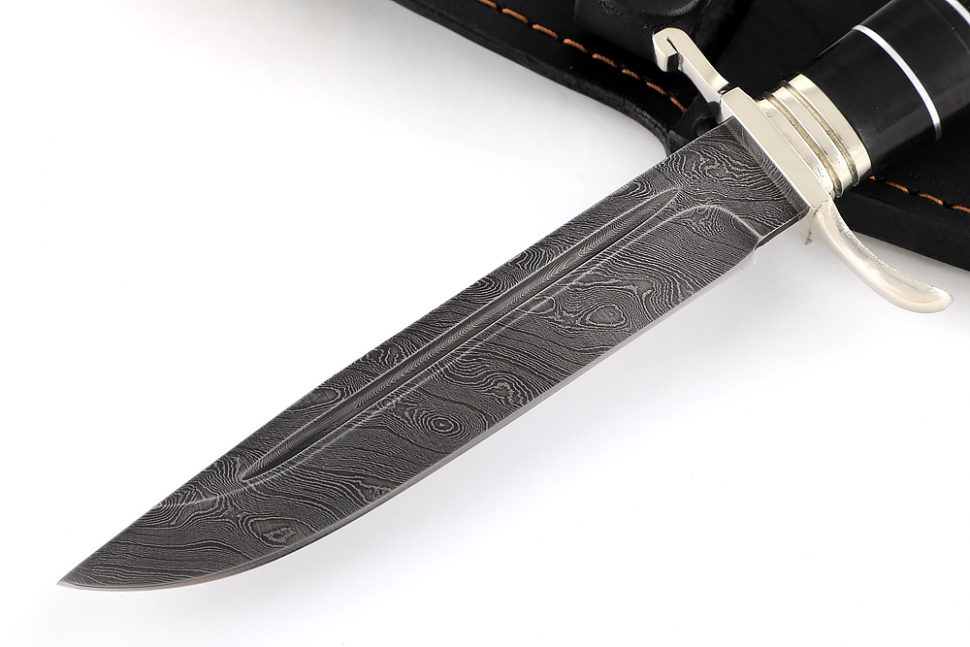 Финка НКВД (дамаск, рукоять наборная чёрный граб - литьё)