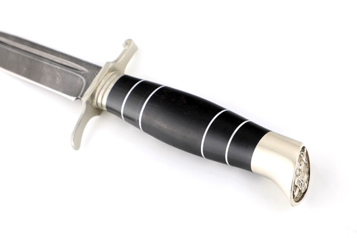 Финка НКВД (дамаск, рукоять наборная чёрный граб - литьё)