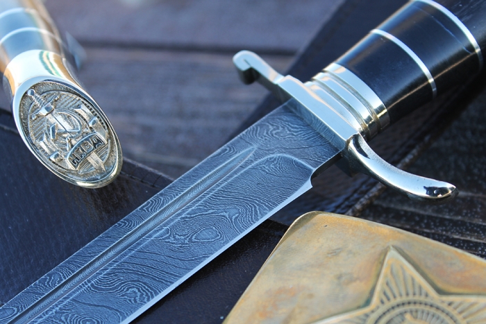 Финка НКВД (дамаск, рукоять наборная чёрный граб - литьё)