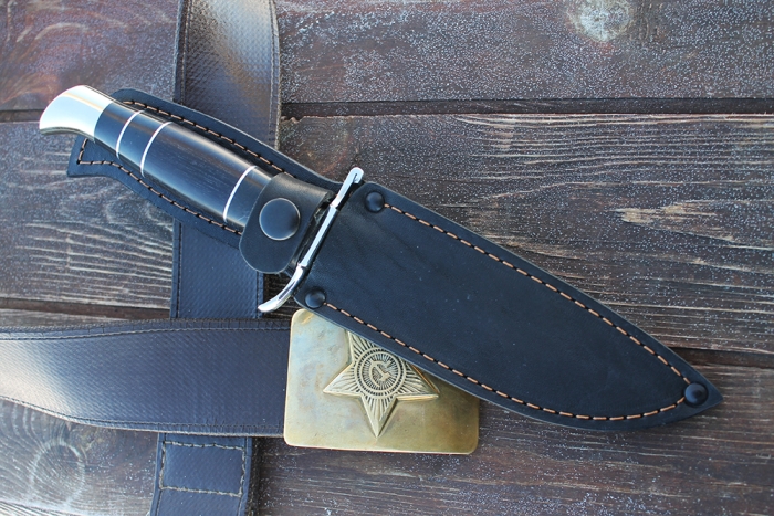 Финка НКВД (дамаск, рукоять наборная чёрный граб - литьё)