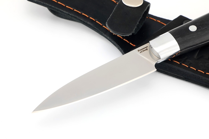 Нож Шеф малый - овощной (Х12МФ, цельнометаллический; рукоять черный граб)