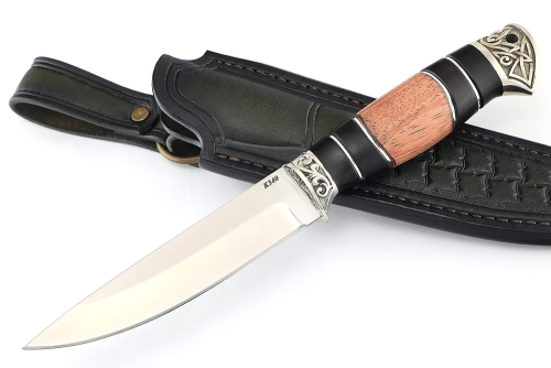 Нож Пантера (К340, рукоять наборная бубинга, чёрный граб, мельхиор), формованные ножны