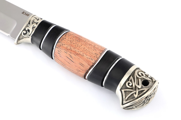 Нож Пантера (К340, рукоять наборная бубинга, чёрный граб, мельхиор), формованные ножны