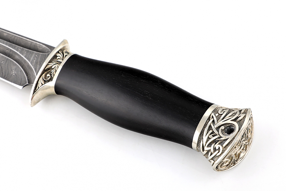 Нож Атака (дамаск-долы, чёрный граб-мельхиор)